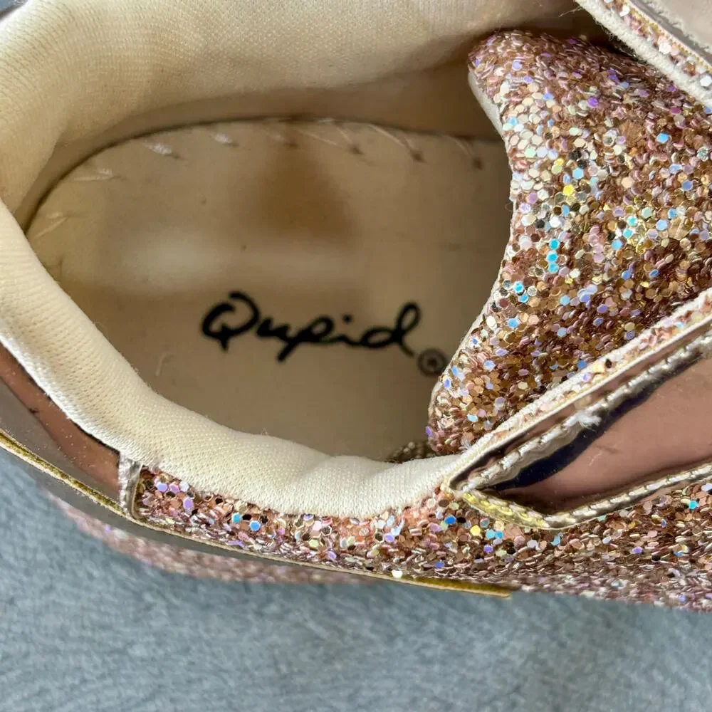 Fashion Sneakers Rose Gold Glitter Synthetic Lace Up Low Top Women's US 6 Qupid